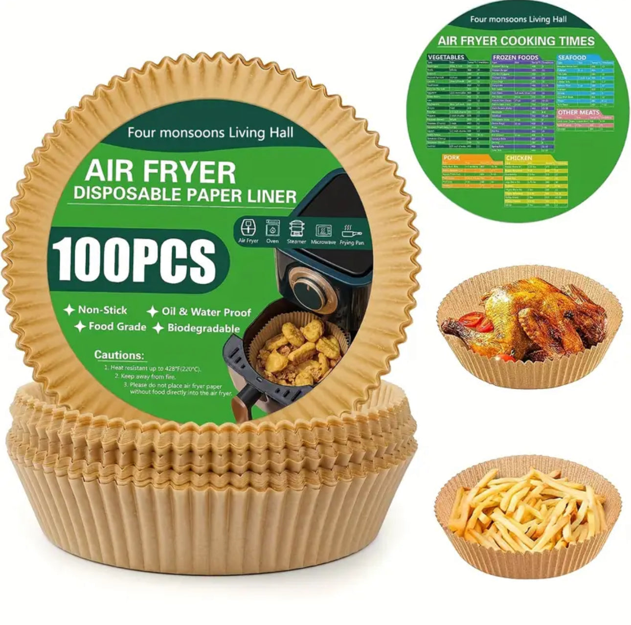 Air Fryer Liners x 100Pcs Non-Stick